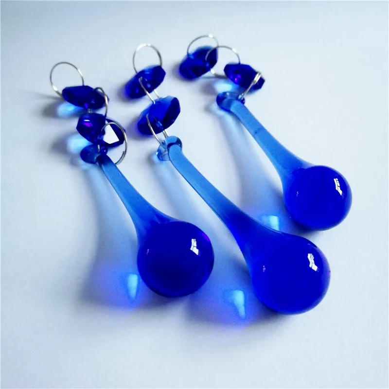 

Wholesale Dark Blue 100sets 76mm 16*60mm Raindrop with 14mm Octagon Beads For Suncatcher Prism Diy Beautify Home/Wedding Decor