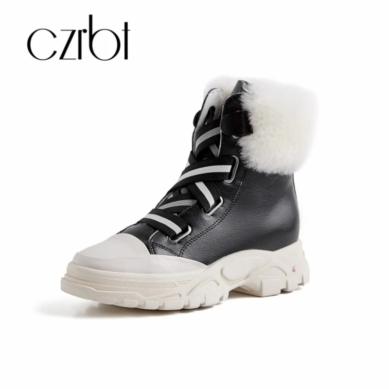 Czrbt/2018 зимняя обувь женские модные теплые зимние ботинки из натуральной кожи на