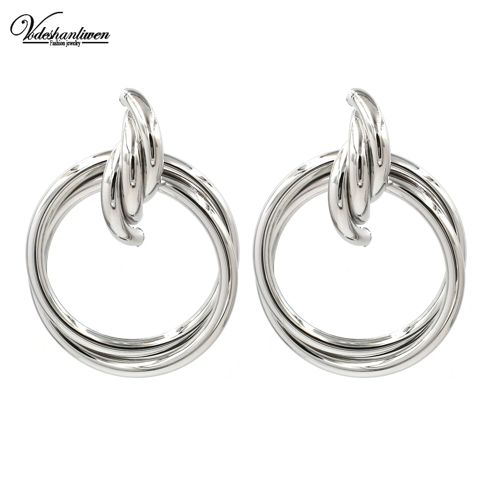 Vodeshanliwen New Gold Metal Round Stud Earrings For Women Hot Sale Vintage Statement Big Fashion Jewelry wholesale | Украшения и