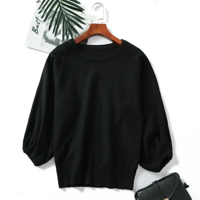black sweater Женские пуловеры, вязаный свитер, базовый свитер с длинными рукавами и круглым вырезом, зимние свитера, шерстяные Повседневные вязаные топы размера плюс - Цвет: black sweater