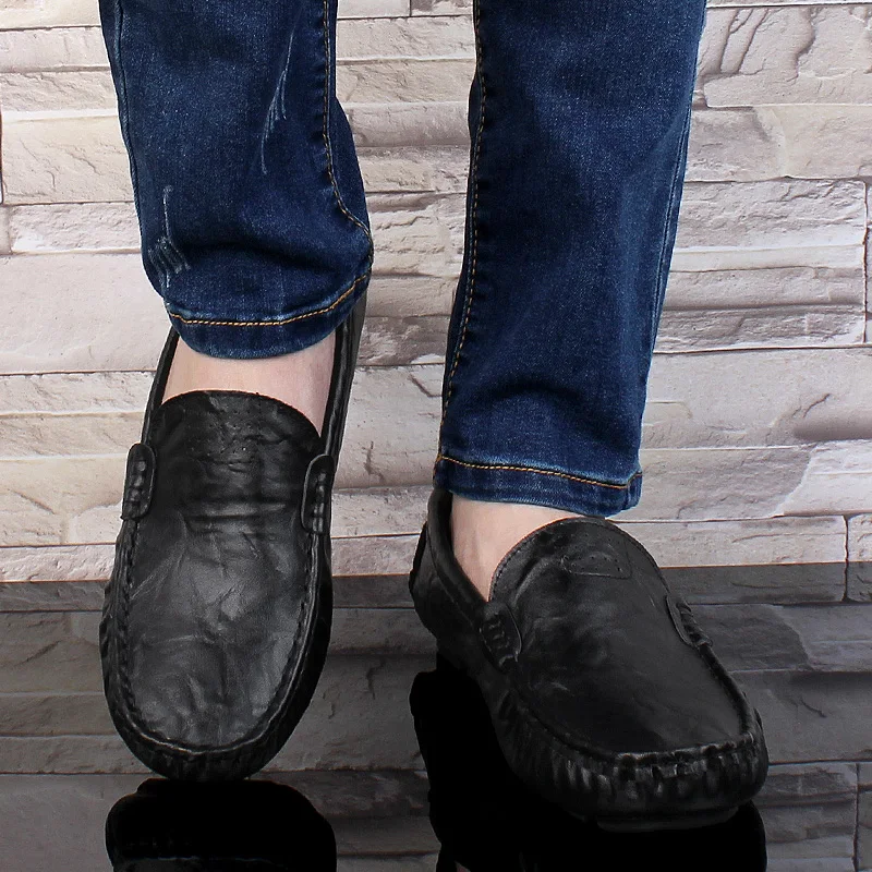 Men Casual Shoes outdoor Fashion Genuine Leather Loafers Moccasins Slip On Men's Flats shoes big size 48 5 | Обувь