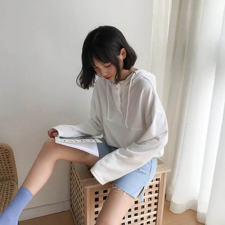 Женские толстовки Harajuku Ulzzang в студенческом стиле однотонные свободные с
