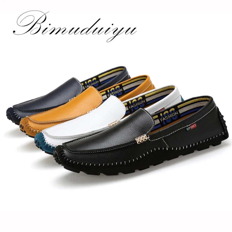 BIMUDUIYU Big Size High Quality Genuine Leather Men Shoes Soft Moccasins Fashion Brand Flats Comfy Casual Driving Boat38-47 | Обувь