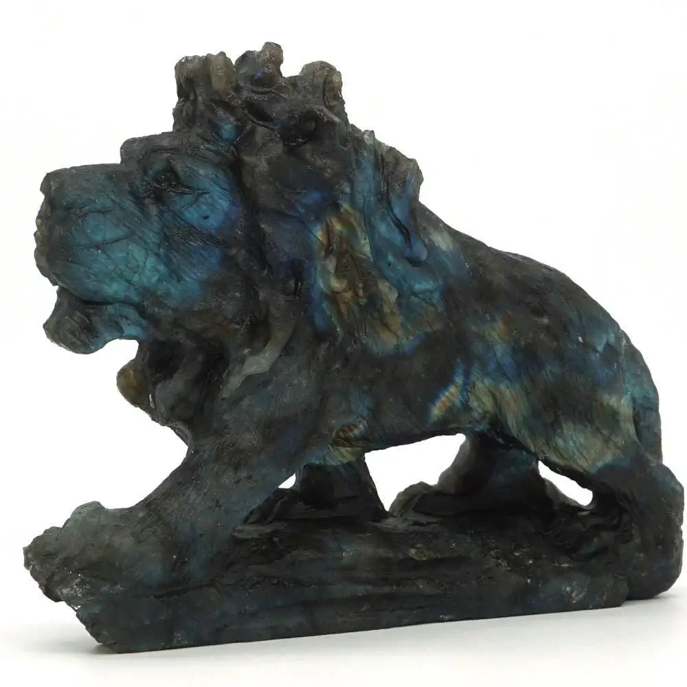 Lion Figurine Natural Gemstone Labradorite Carved Animal Statue Home Ornament | Дом и сад
