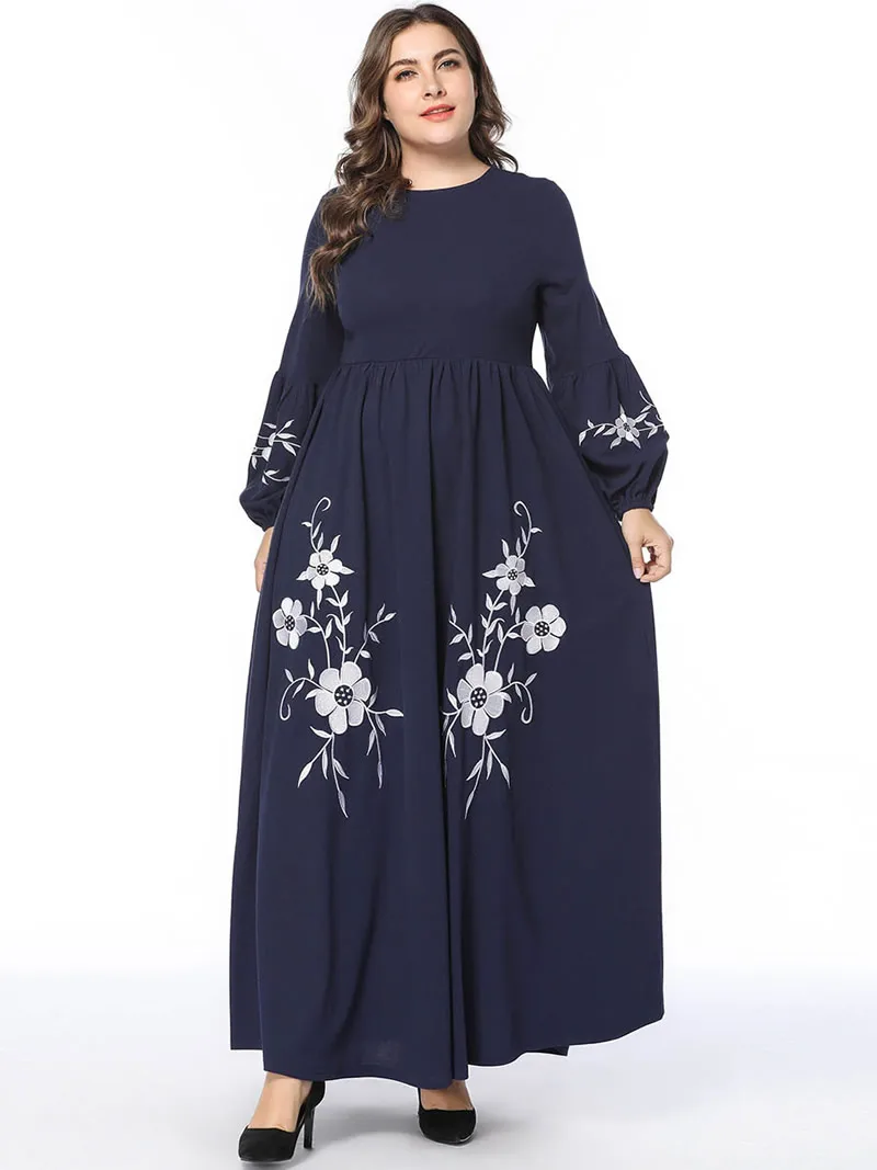 Женское длинное платье до середины Востока элегантное ярко-синего цвета с