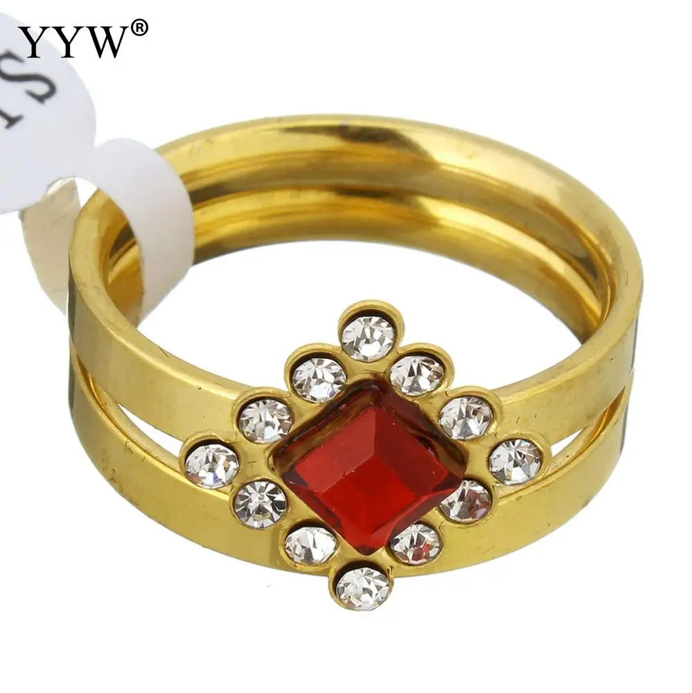 rings for women fashion jewelry stainless steel ring set crystal rhombus gold color plated woman with rhinestone 2PC | Украшения и