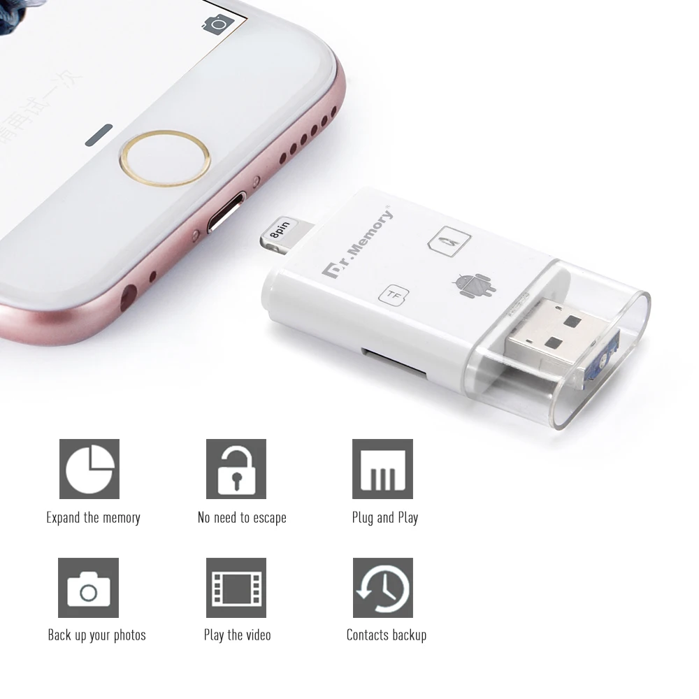 Dr. Устройство для чтения карт памяти Apple iphone 6s 7 plus флешка с металлическим