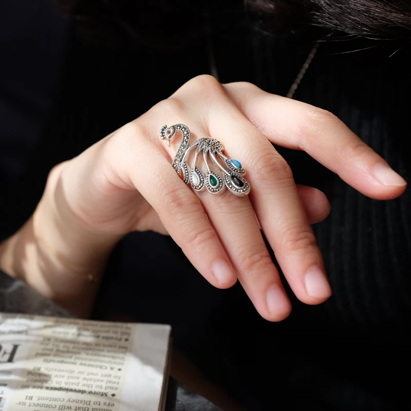 Женское кольцо из серебра 100% пробы с агатом и бирюзой|Кольца| |