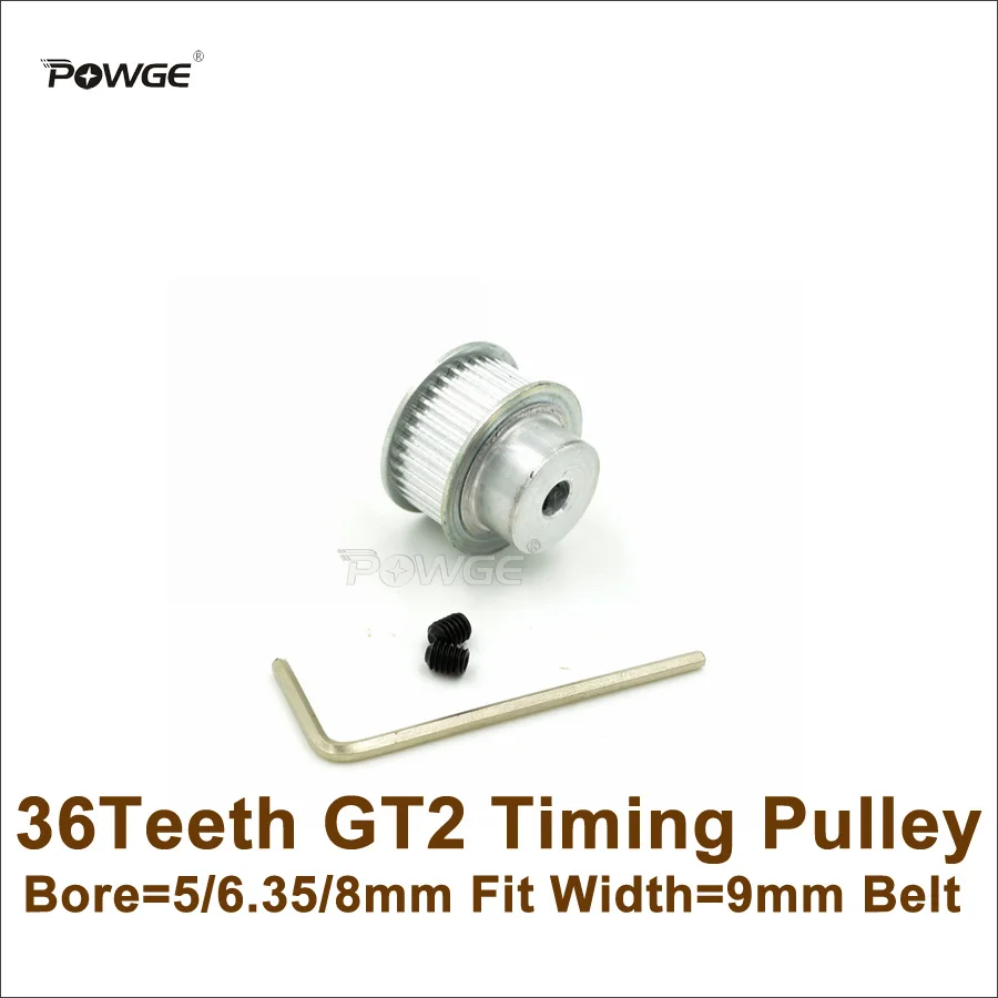 

POWGE 36 Teeth 2GT Timing Pulley Bore 5/6/6.35/8mm Fit Width 9/10mm 2GT Timing Belt 2GT-9 36T 36Teeth GT2 Pulley For 3D Printer