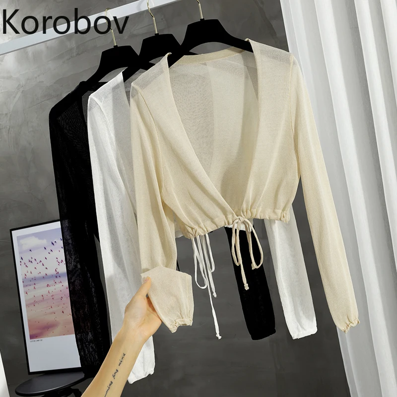 Korobov летний солнцезащитный вязаный кардиган с длинным рукавом на шнуровке