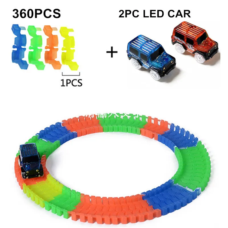 360pcs Slot Car Set Чудесное светящиеся гоночной трассе изгиб Flex вспышка в темноте сборки автомобилей игрушка 100/165/220/240/300/360 шт светящийся гоночный трек набор - Цвет: 360pcs Slot Car Set