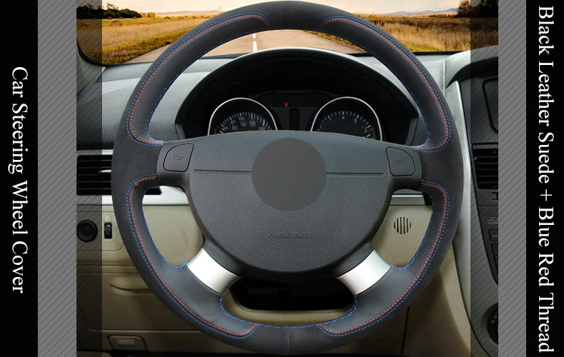 LQTENLEO черный кожаный замшевый автомобильный чехол на руль для Chevrolet Lova Aveo Buick Excelle daewoo gentra Lacetti Ravon