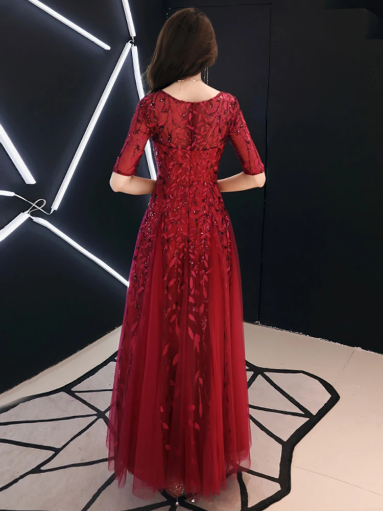 Weiyin, Длинные вечерние платья, Robe De Soiree, сексуальные, Роскошные, винно-красные, с блестками, для официальных вечеринок, платье с помпонами, WY1134