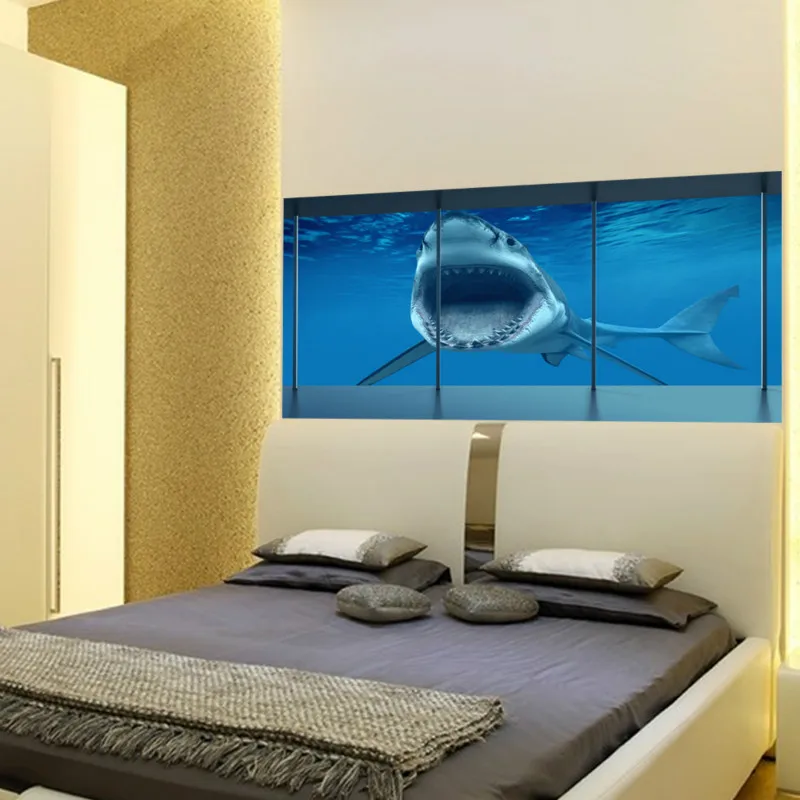 3D наклейки на изголовье глубоководной акулы фон для дивана Настенная Наклейка