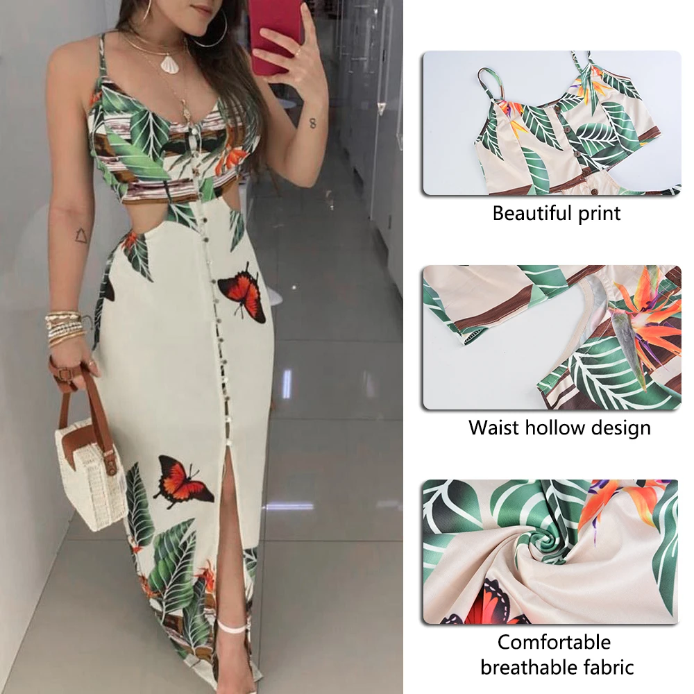 Женское платье без рукавов Cysincos летнее на бретельках Цветочная Туника пляжное