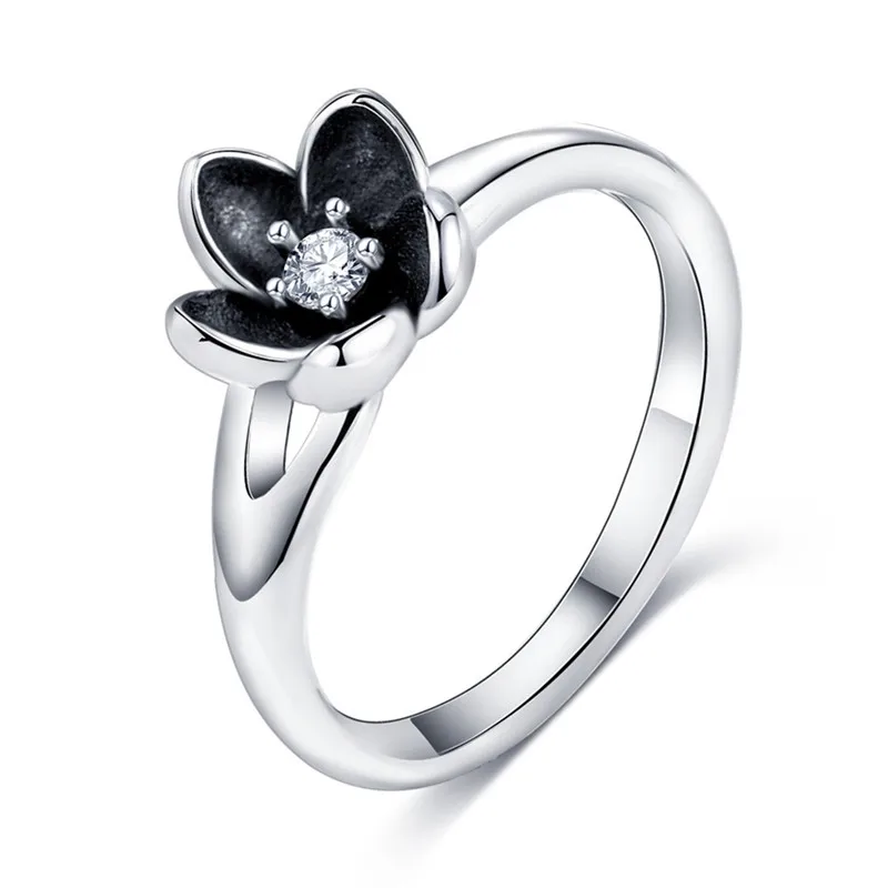 

Pinksee Simple Refined Silver Color Blooming Floral Finger Rings for Women Orchid Flower Ring Wedding Party Charm Jewelry