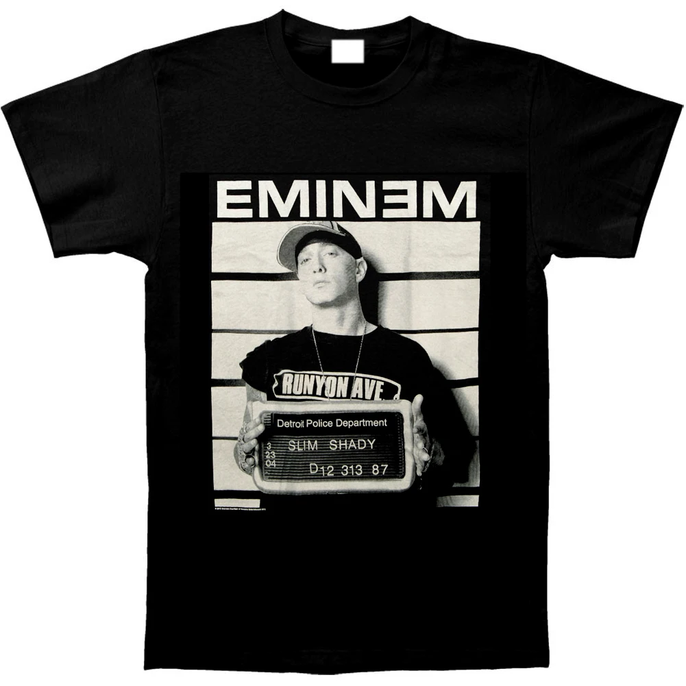 Eminem T Shirt Men Fashions Novelty Mens Clothing Short Sleeves Arrest Print Black 100% Cotton Swag Funny T-shirt Homme |