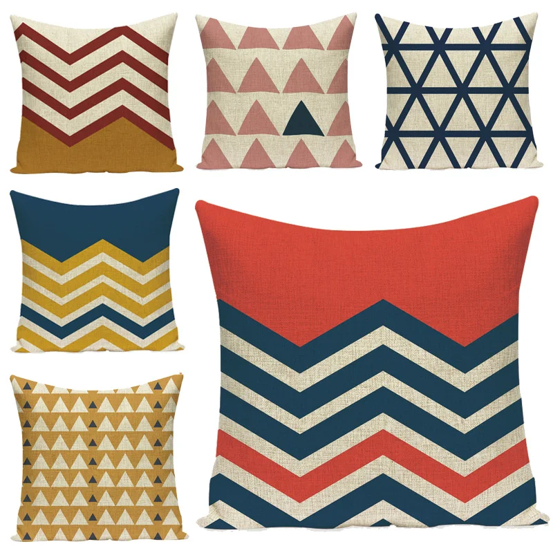Наволочка с геометрическим узором цветная полоса льняная и хлопковая наволочка