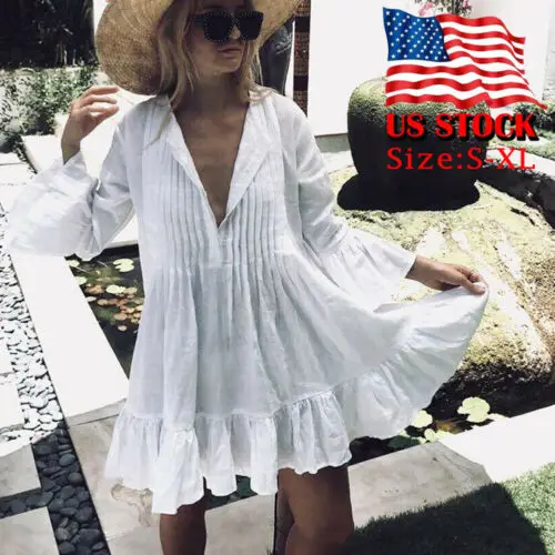 Женское платье с длинным рукавом V-образным вырезом и оборками | Женская одежда