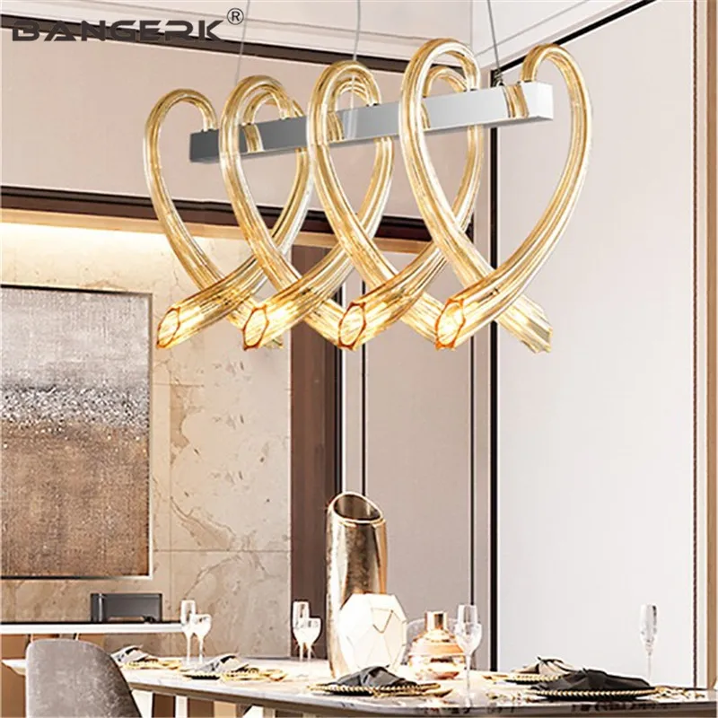 

Creative Romantic Heart Chandeliers LED Glass Hanging Light Fixtures Modern Chandelier Lighting Home Decor Lustres Luminaria