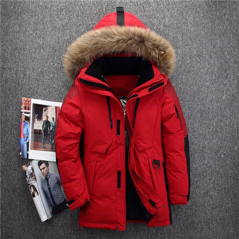 

Russia winter jacket male thick warm windproof hooded fur collar men's down jacket winter coat -40 degree winter gift for men