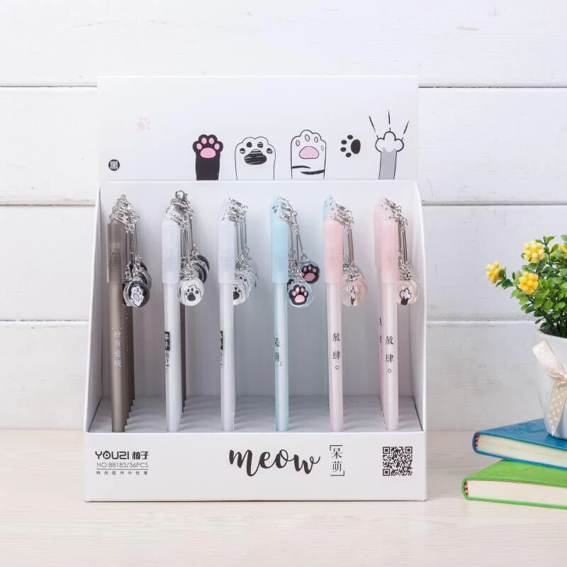 2X Kawaii Cat's Paw Csystal шариковая подвеска Гелевая Ручка-роллер ручка Студенческая канцелярская школьная офисная поставка черный 0,5 мм