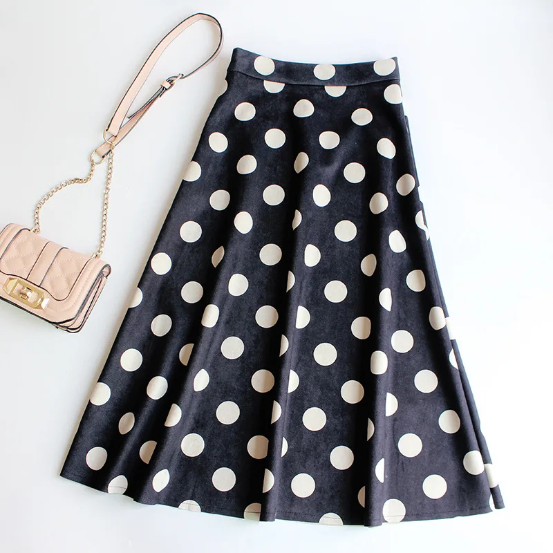 Осенняя Женская юбка новинка 2019 винтажная длинная замшевая А силуэта в горошек с