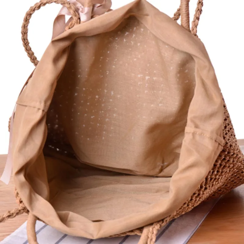 Лидер продаж Для женщин сумки из натуральной кожи соломы ткань сумка с бантом