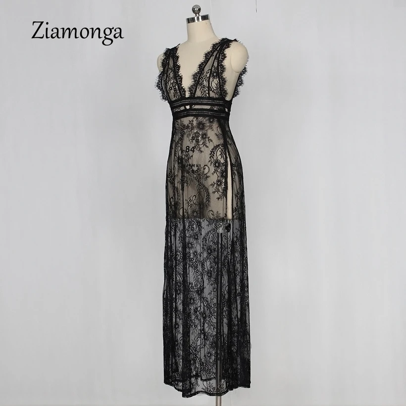 Ziamonga Для женщин летние длинные платья макси цветочные кружева рукавов Boho вечерние платье пикантные Разделение спинки Туника пляжное платье