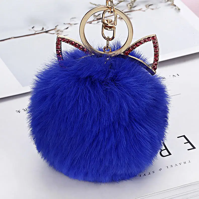 blue Милый кролик сумка Подвеска девушка розовый кошачьи уши кошелек меховой шар помпон Аксессуары Искусственный Кролик Лисий Мех волос женский кошелек Сумочка Подвеска - Цвет: blue