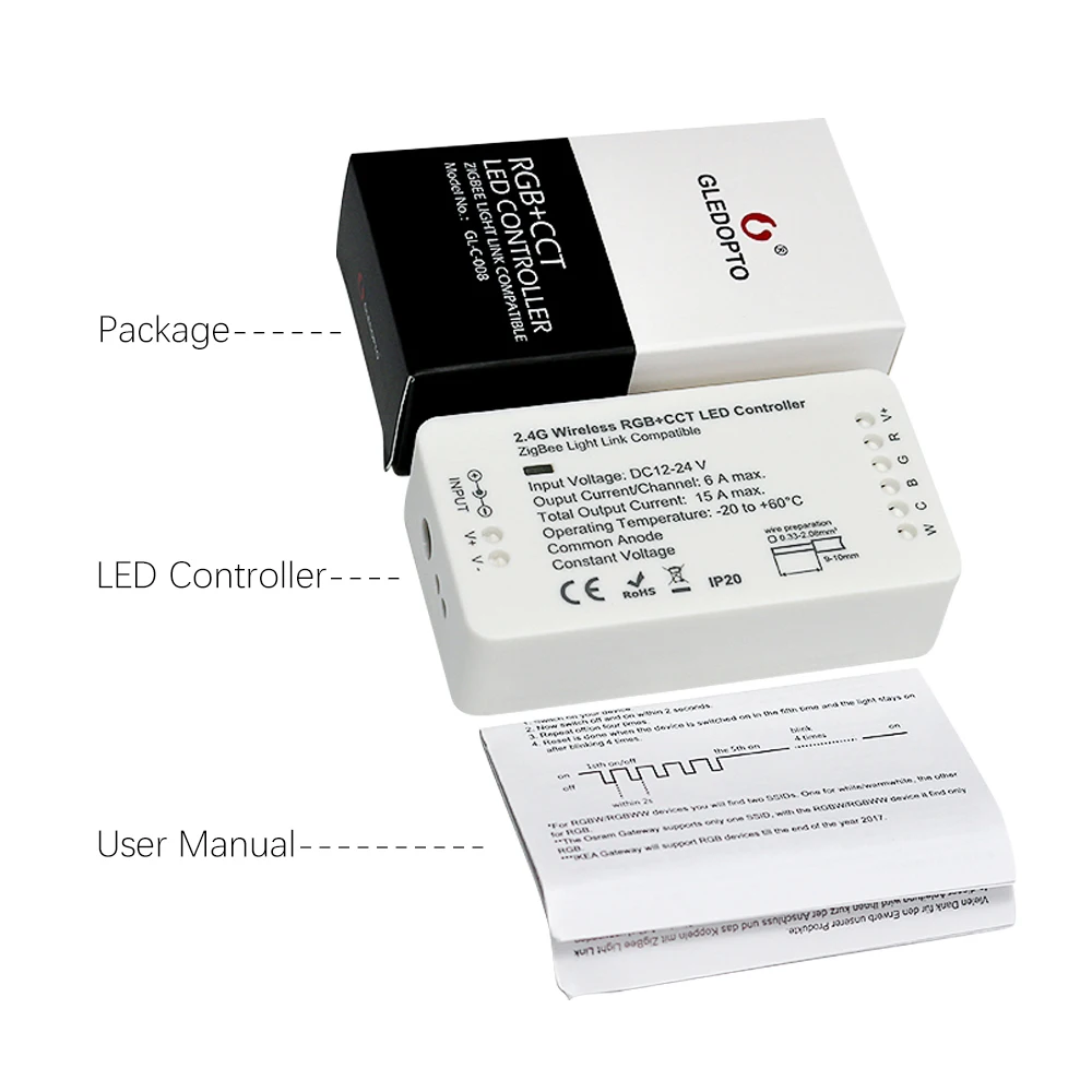 Контроллер Zigbee работает с основными мостами/шлюзами для светодиодной ленты RGBW/