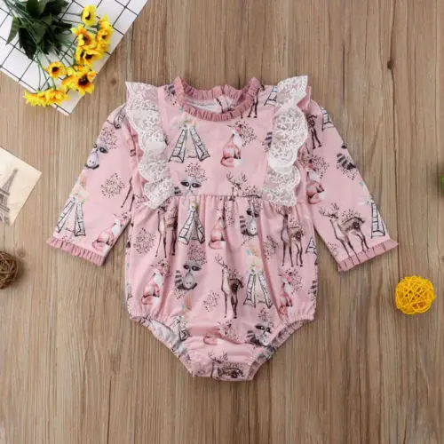 Одежда для новорожденных девочек кружевной комбинезон с длинными рукавами и