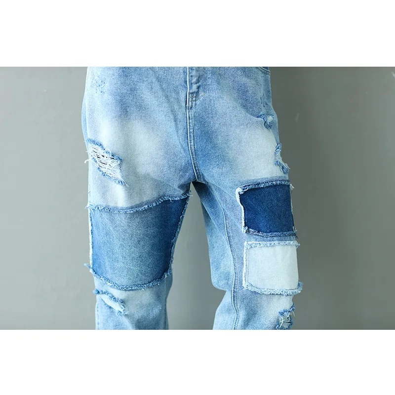 ripped jeans for women personality patchwork denim trousers harem pants plus size loose printed cotton washed retro streetwear |