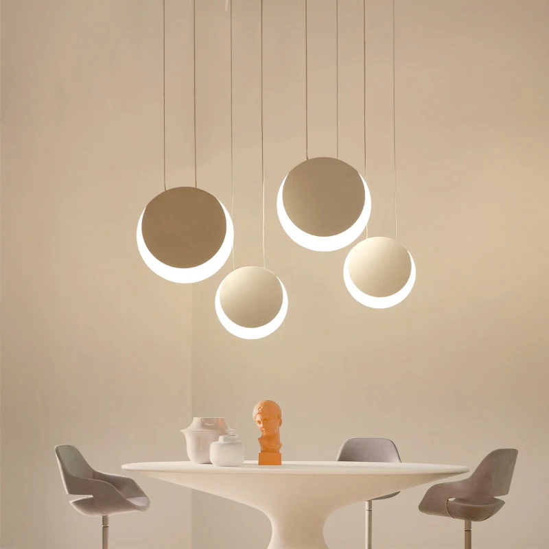 Led Pendant lamp Hanging light White Circular Moon Dimming For Dining Room Kitchen Bar counter lamparas | Лампы и освещение