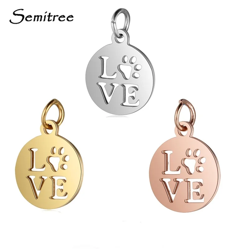 

Semitree 5pcs/lot Creative Stainless Steel LOVE Animal Hollow Paw Charms for DIY Jewelry Making Findings Charms Pendant Supplies