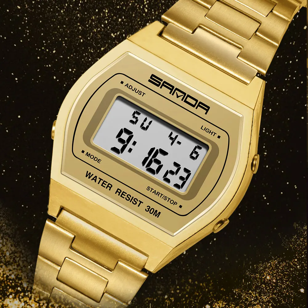 SANDA спортивные часы для женщин Дамский бренд электронные наручные из нержавеющей