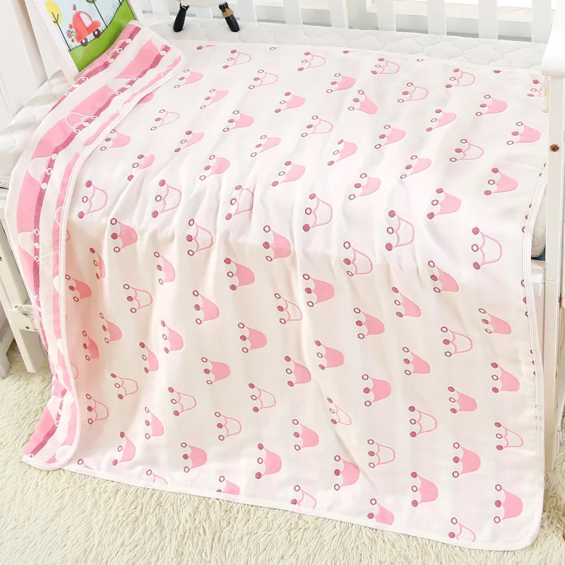 CROWN PINK 120*150 см родитель-ребенок Лето постельные принадлежности квилт для софы хлопок Детские индивидуальное Одеяло 6 Слои муслин пеленать для новорожденных - Цвет: CROWN PINK