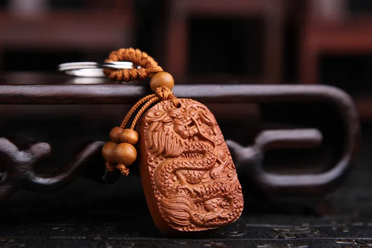 Rosewood Carving Dragon Keychain Key Ring Pendants women key chain with pendant wood charms new arrival christmas gifts | Украшения и