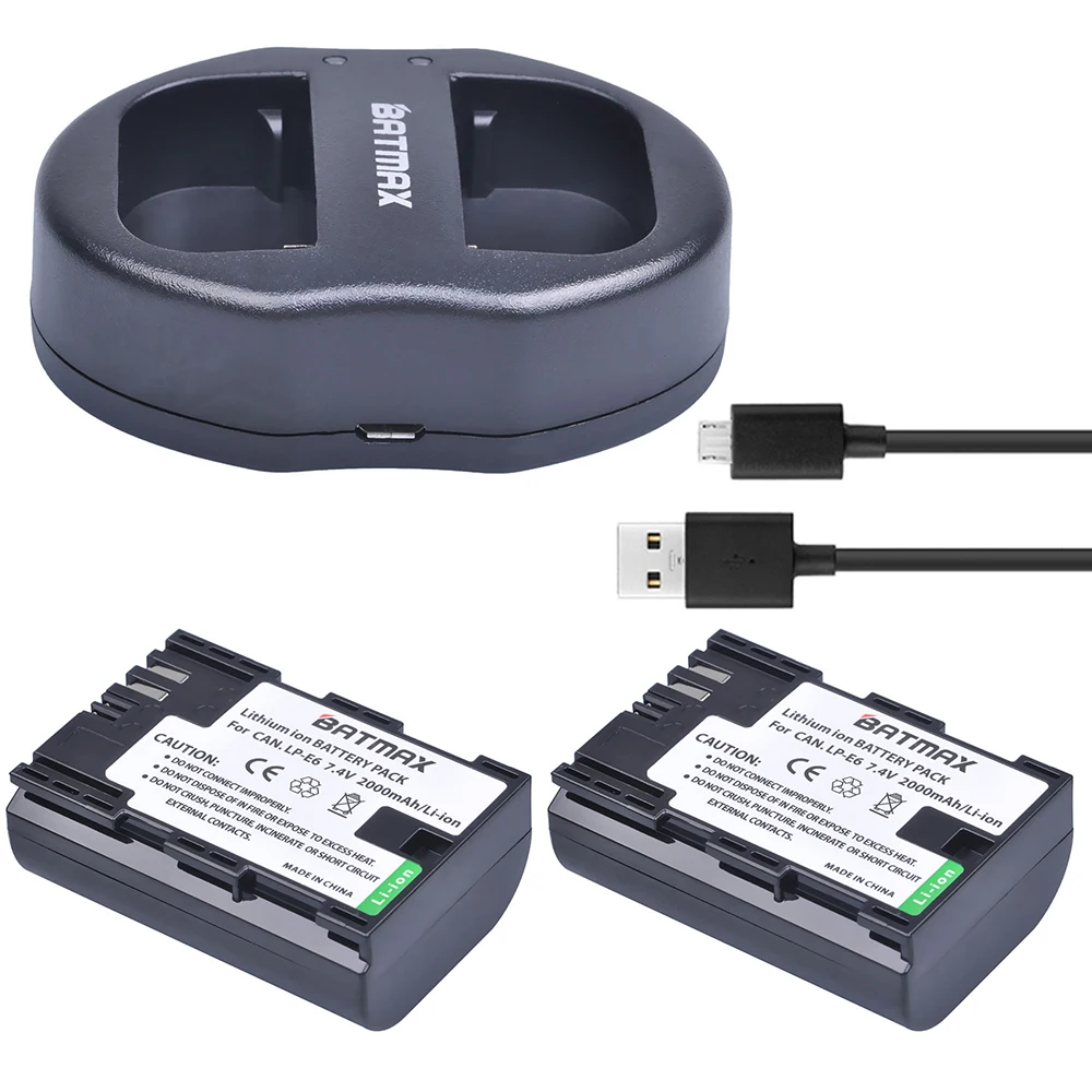 2x LPE6 LP E6 батареи + USB двойное зарядное устройство для камеры Canon EOS 5DS R 5D Mark II III 6D 7D 80D