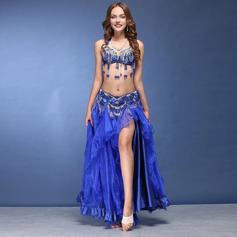 Hand Made Belly Dance Costumes 3pcs Girls New Suit Diamond Dancing Large Skirt Bra D-03333 | Тематическая одежда и