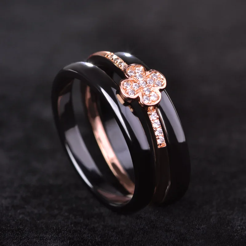 Blucome Роскошные Клевер Керамика Женщины Человек Кольцо Черный Белый Розового