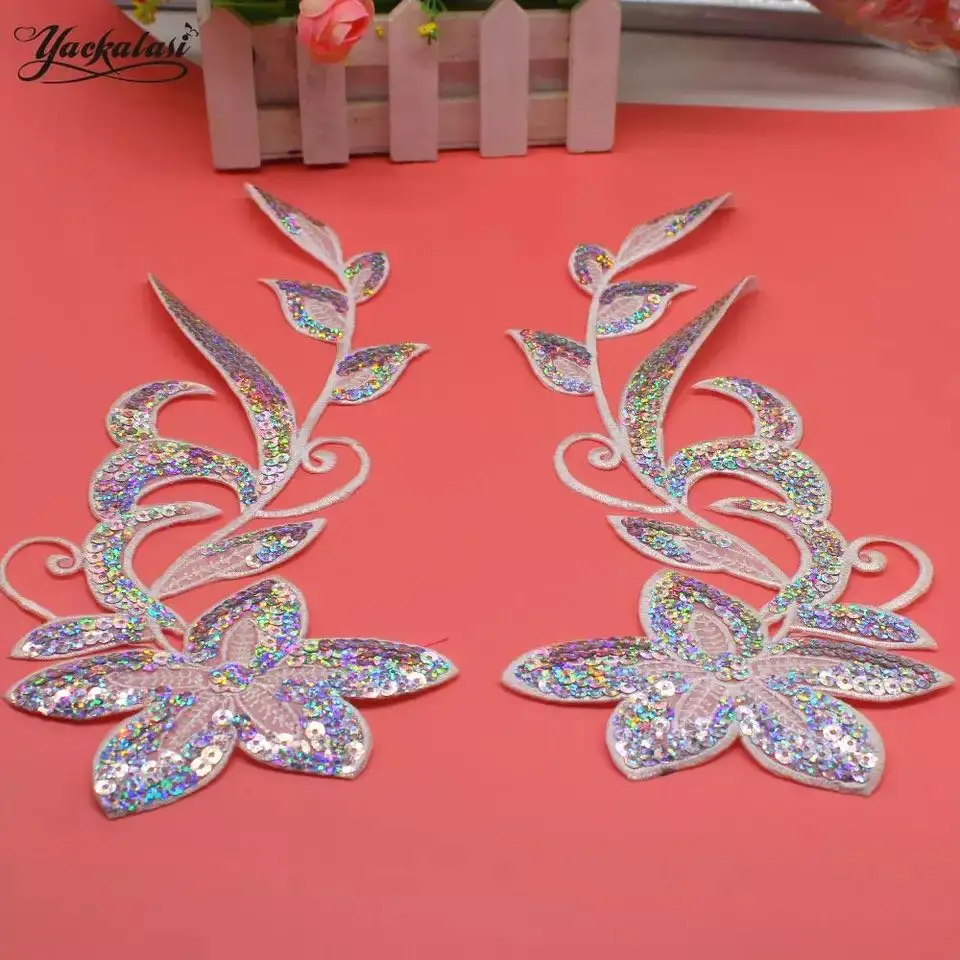 

40PCS = 20Pairs White Embroidery Cloth Stickers Iron On Patch Bandanna Stage Cosplay Costume Patches Diy Sequined Appliques AB