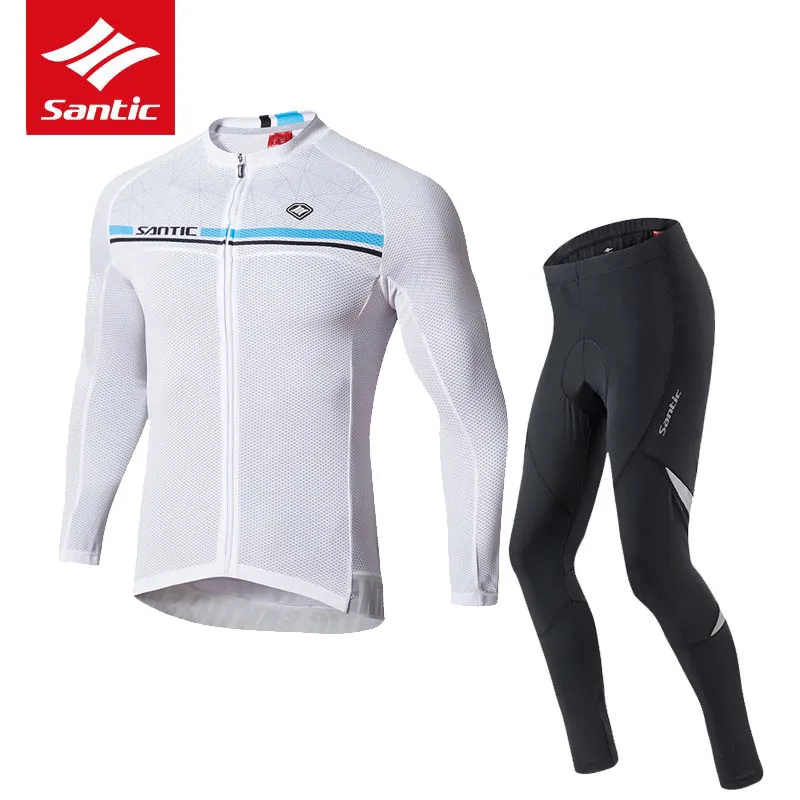 white sets Santic велосипедная футболка, набор для мужчин, профессиональная команда, велосипед, Джерси с длинным рукавом, 4D подкладка, дышащая велосипедная одежда, набор, Ropa Ciclismo - Цвет: white sets