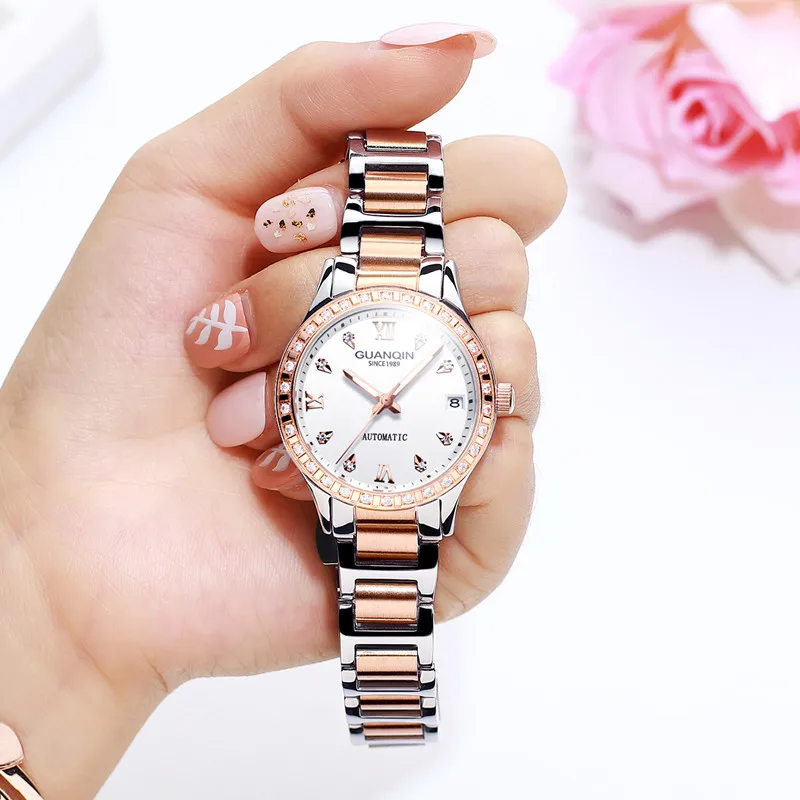 GUANQIN Women Watches Top Brand Luxury Rose Gold Ladies Watch Stainless Steel Band Classic Bracelet Female Clock Relogio 2019