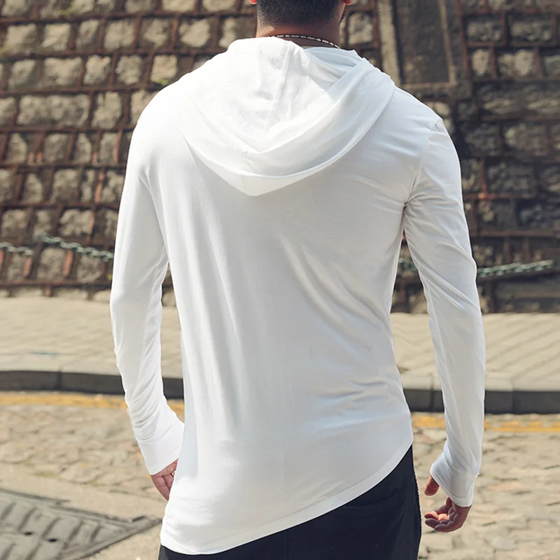 Мужская Осенняя футболка с капюшоном и высоким воротником Повседневная тонкая