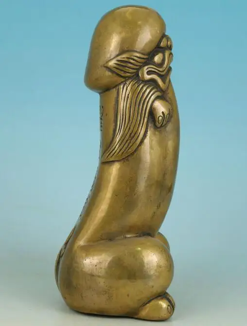 Медная Статуя хороший Азиатский Китайский Старый Бронзовый резной пенис Бог