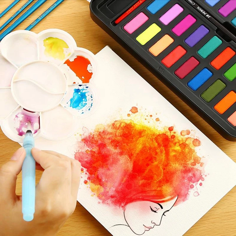 Набор цветных кисточек с красками 36 цветов ручкой для рисования портативный