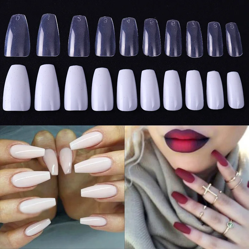 1 коробка 100 шт. накладные ногти форма гроба длинные красивые полностью