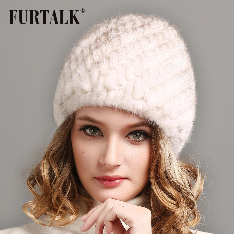 Женская меховая шапка FURTALK мягкая бини из натурального меха норки вязаная в