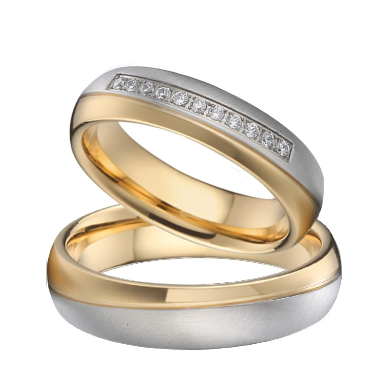 Комплект свадебных колец из нержавеющей стали с фианитом для пары|couple rings silver|male